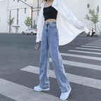 High-Waisted Wide-Leg Jeans for Women, 2023 Summer New Thin Loose Straight-Leg Versatile Petite Floor-Length Pants