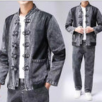 Men's Tang Suit Set with Denim Jacket, Spring and Autumn Long-Sleeved Chinese-Style Jacket