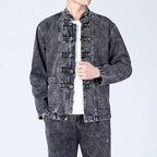 Men's Tang Suit Set with Denim Jacket, Spring and Autumn Long-Sleeved Chinese-Style Jacket