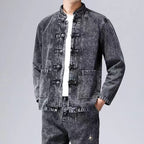 Men's Tang Suit Set with Denim Jacket, Spring and Autumn Long-Sleeved Chinese-Style Jacket