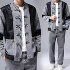 Men's Tang Suit Set with Denim Jacket, Spring and Autumn Long-Sleeved Chinese-Style Jacket