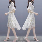 Dress Women's Summer 2022 New Korean Version Waist-Enhancing Slimming Temperament Chiffon Floral Print Dress