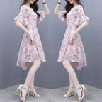 Dress Women's Summer 2022 New Korean Version Waist-Enhancing Slimming Temperament Chiffon Floral Print Dress