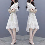 Dress Women's Summer 2022 New Korean Version Waist-Enhancing Slimming Temperament Chiffon Floral Print Dress