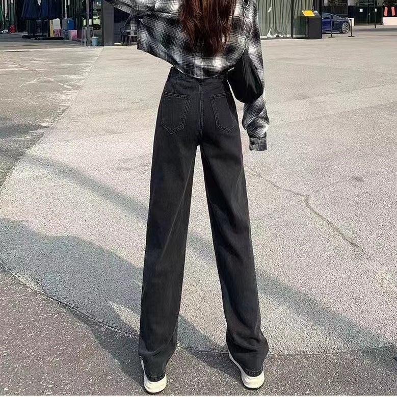 High-Waisted Wide-Leg Jeans for Women, 2023 Summer New Thin Loose Straight-Leg Versatile Petite Floor-Length Pants