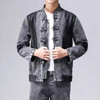 Men's Tang Suit Set with Denim Jacket, Spring and Autumn Long-Sleeved Chinese-Style Jacket