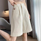 Plus Size 300 Pounds Loose Thin Pear-Shaped Body High-Waisted Slimming Cuffed Wide-Leg Denim Shorts for Curvy Women