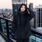 Hong Kong-style Unisex Diagonal Zipper Windbreaker Jacket, Trendy Outerwear for Outdoor Activities, Windproof Jacket for Women