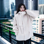 Hong Kong-style Unisex Diagonal Zipper Windbreaker Jacket, Trendy Outerwear for Outdoor Activities, Windproof Jacket for Women